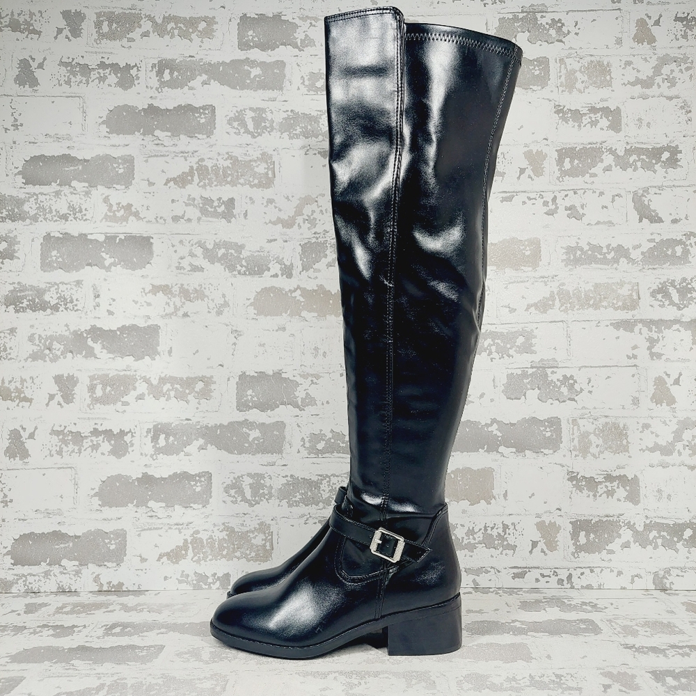NEW DV by Dolce Vita Elyse Buckle Block Heel Black Over-The-Knee Boot i406